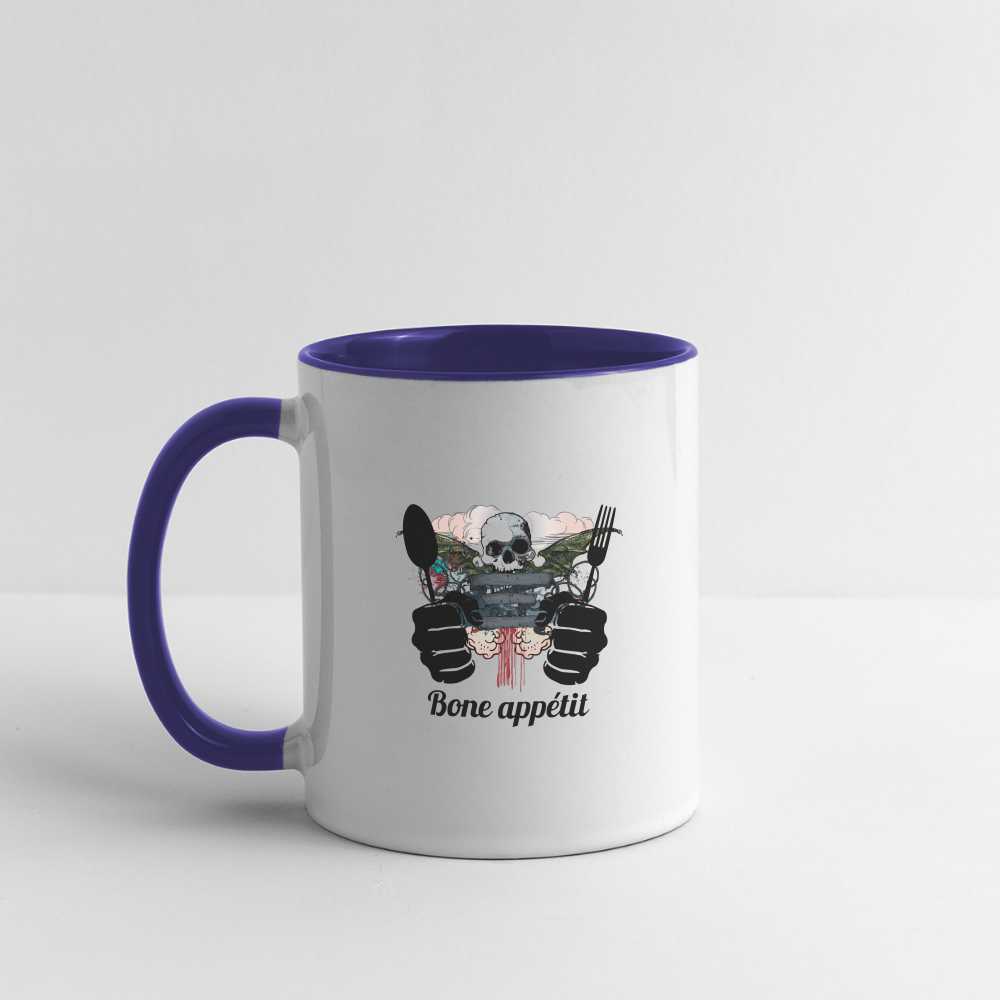 Contrast Coffee Mug "Bone appétit" - white/cobalt blue