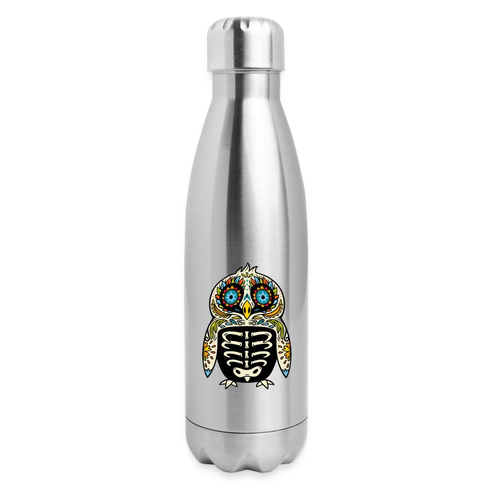 Insulated Stainless Steel Water Bottle "Colorful Owl Blue Eyes" - silver