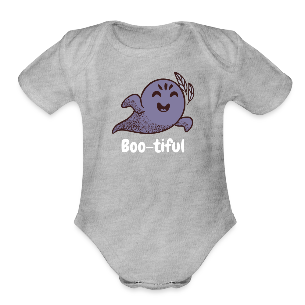 Organic Short Sleeve Baby Bodysuit "Boo-tiful" - heather grey