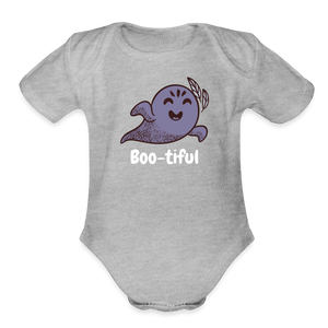 Organic Short Sleeve Baby Bodysuit "Boo-tiful" - heather grey