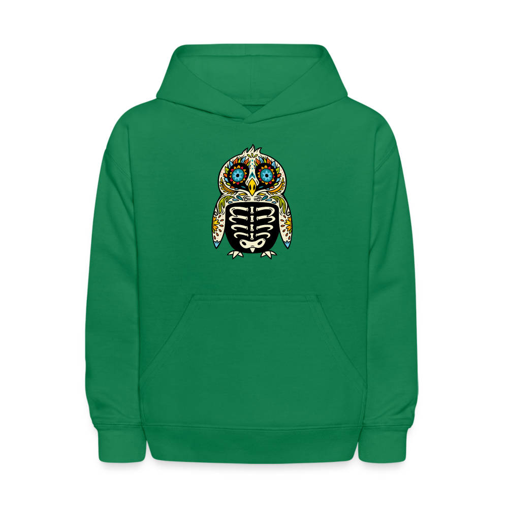 Kids' Hoodie "Colorful Owl Blue Eyes" - kelly green