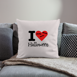 Throw Pillow Cover 18” x 18” "I Love Halloween" - light taupe