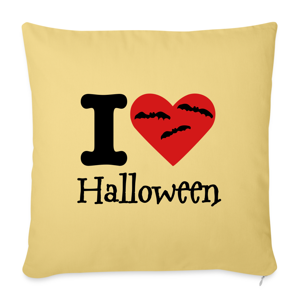 Throw Pillow Cover 18” x 18” "I Love Halloween" - washed yellow