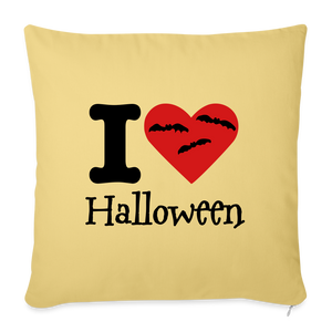 Throw Pillow Cover 18” x 18” "I Love Halloween" - washed yellow