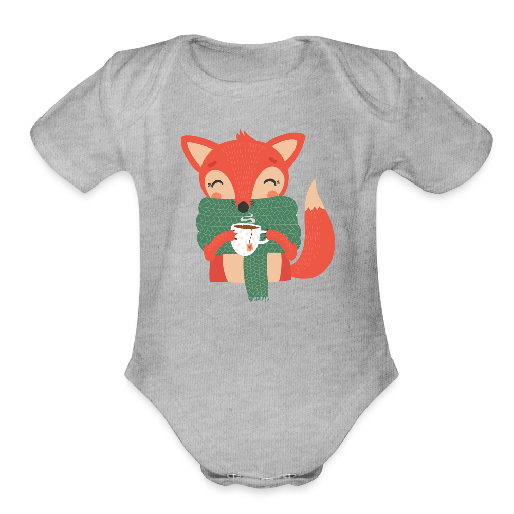 Organic Short Sleeve Baby Bodysuit "Cozy time" - heather grey