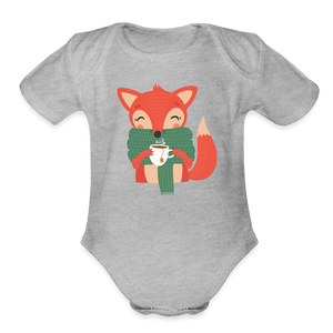 Organic Short Sleeve Baby Bodysuit "Cozy time" - heather grey