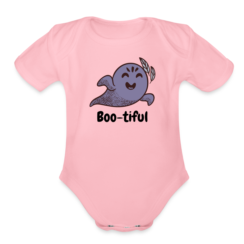 Organic Short Sleeve Baby Bodysuit "Boo-tiful" - light pink