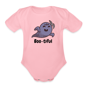 Organic Short Sleeve Baby Bodysuit "Boo-tiful" - light pink