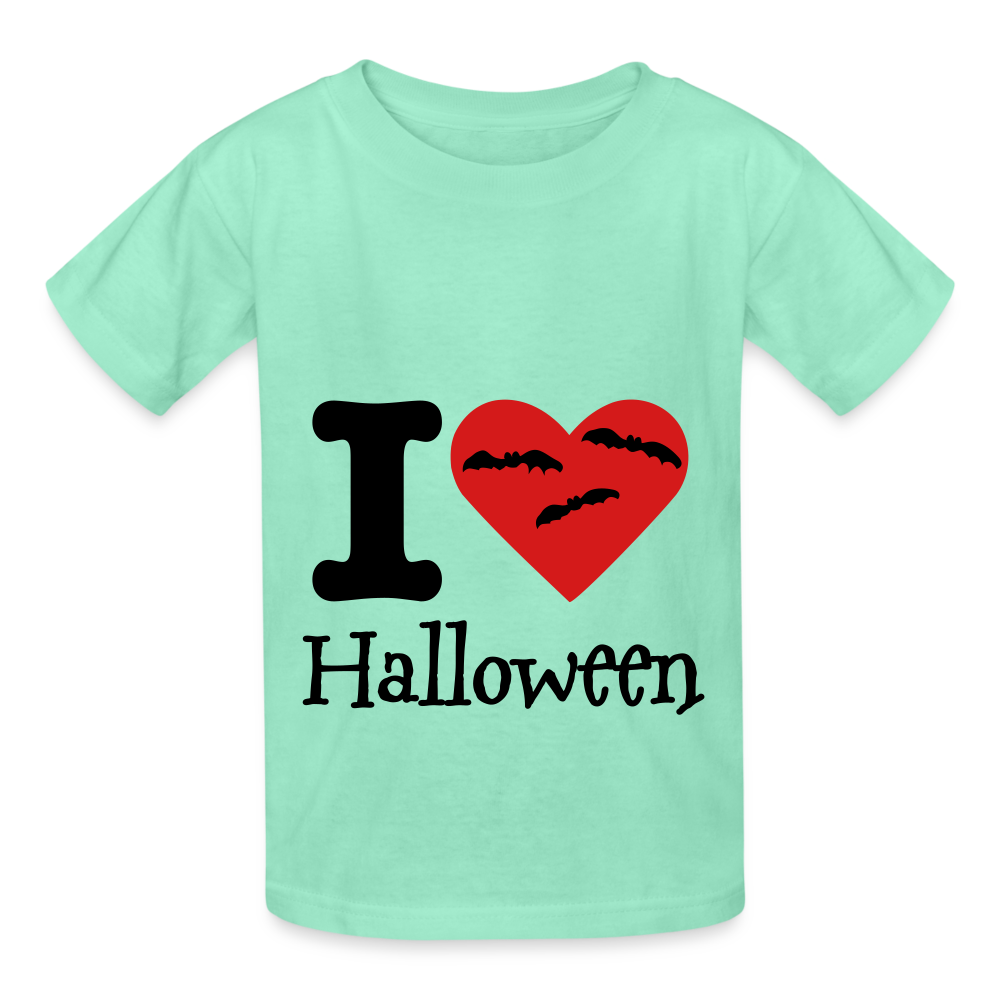 Hanes Youth Tagless T-Shirt "I Love Halloween" - deep mint