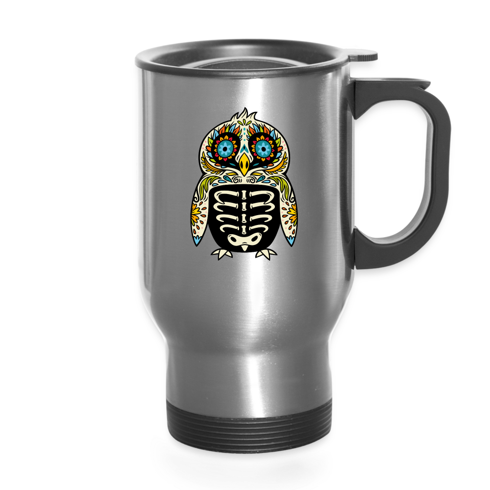 Travel Mug "Colorful Owl Blue Eyes" - silver