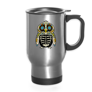 Travel Mug "Colorful Owl Blue Eyes" - silver