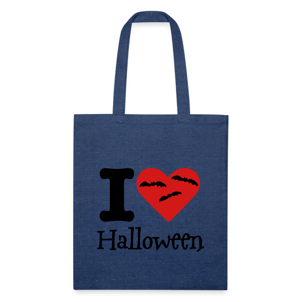 Recycled Tote Bag "I Love Halloween" - heather navy