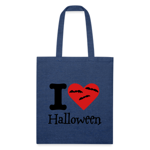 Recycled Tote Bag "I Love Halloween" - heather navy