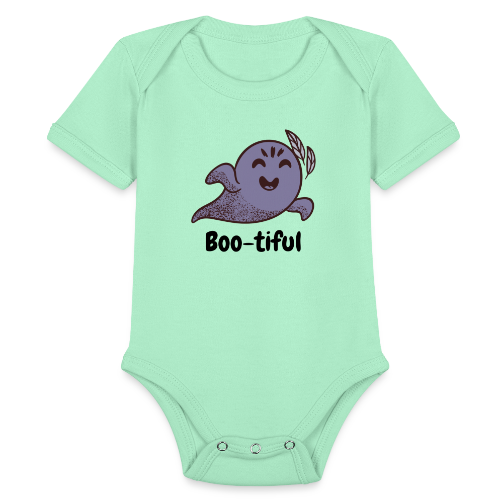 Organic Short Sleeve Baby Bodysuit "Boo-tiful" - light mint