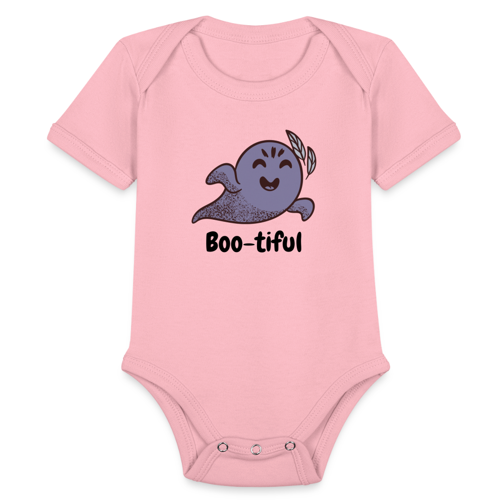 Organic Short Sleeve Baby Bodysuit "Boo-tiful" - light pink