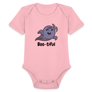 Organic Short Sleeve Baby Bodysuit "Boo-tiful" - light pink