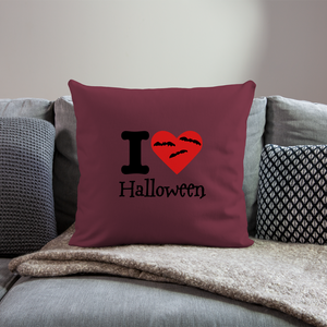 Throw Pillow Cover 18” x 18” "I Love Halloween" - burgundy