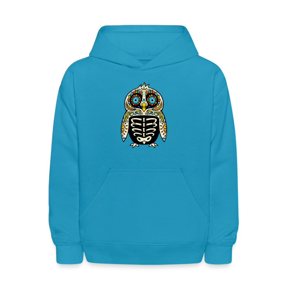 Kids' Hoodie "Colorful Owl Blue Eyes" - turquoise