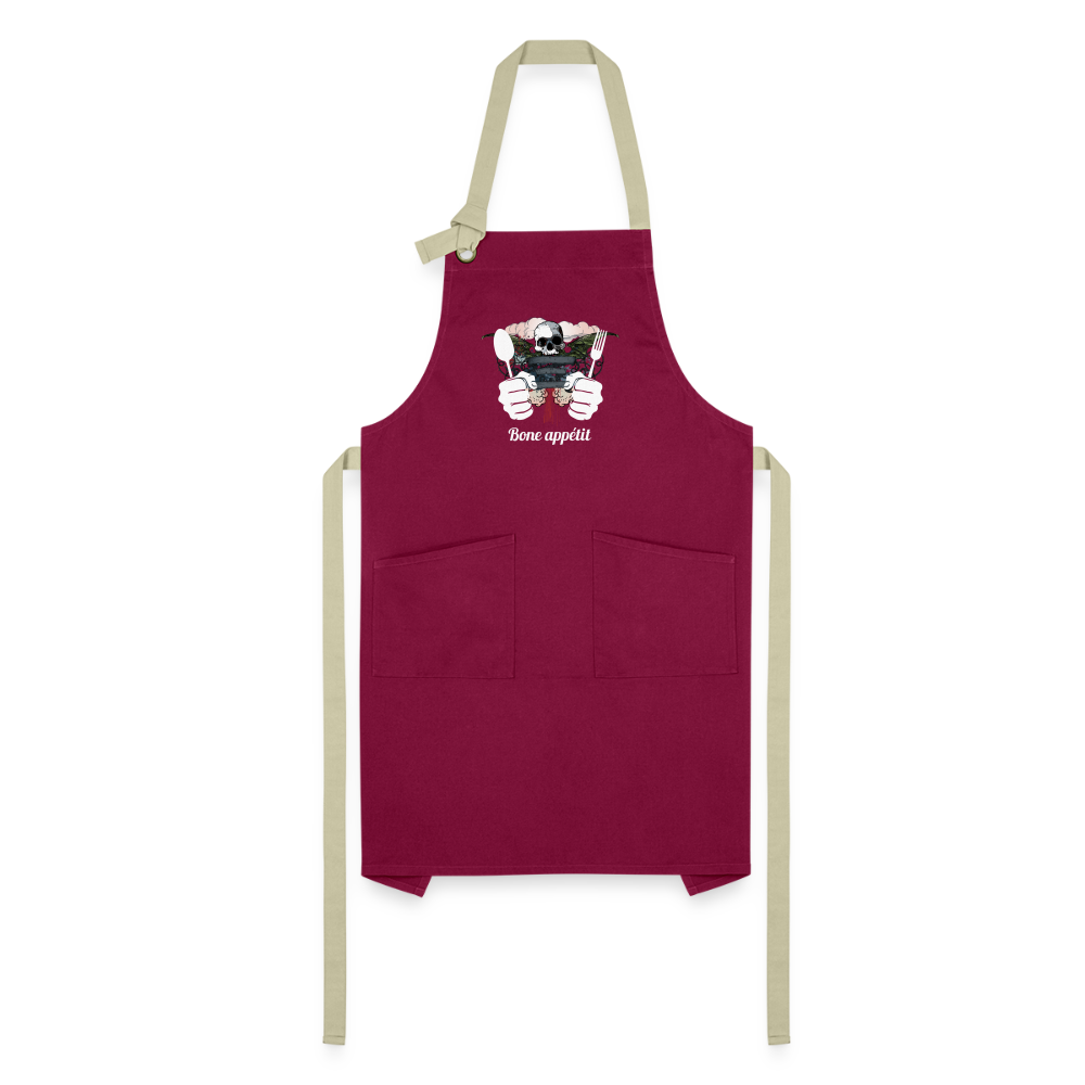 Artisan Apron "Bone appétit" - burgundy/khaki