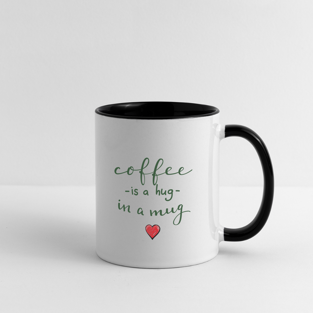 Contrast Coffee Mug "Coffee is a hug in a Mug" - white/black