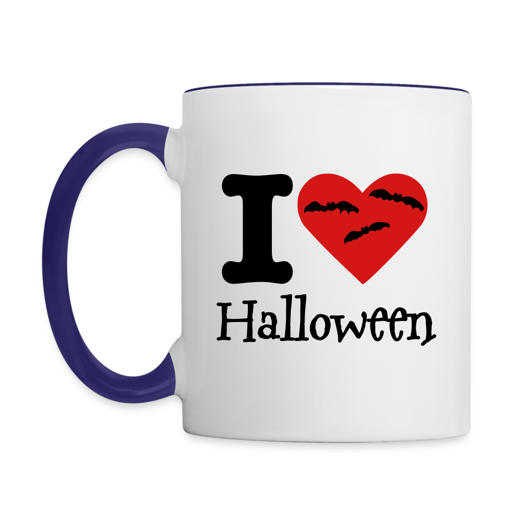 Contrast Mug "I Love Halloween" - white/cobalt blue