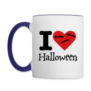 Contrast Mug "I Love Halloween" - white/cobalt blue