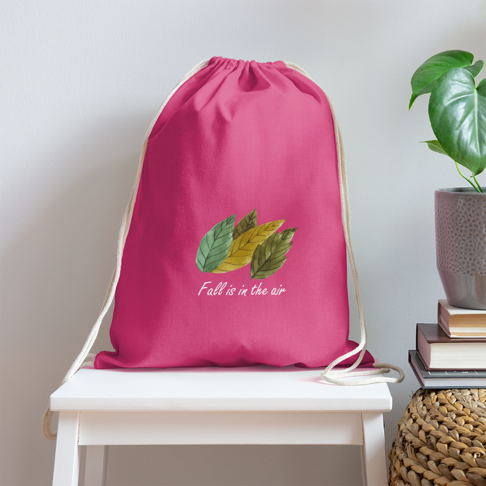 Cotton Drawstring Bag "Fall is in the air" - pink