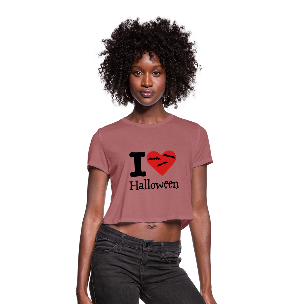 Women's Cropped T-Shirt "I Love Halloween" - mauve