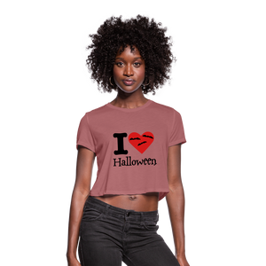 Women's Cropped T-Shirt "I Love Halloween" - mauve