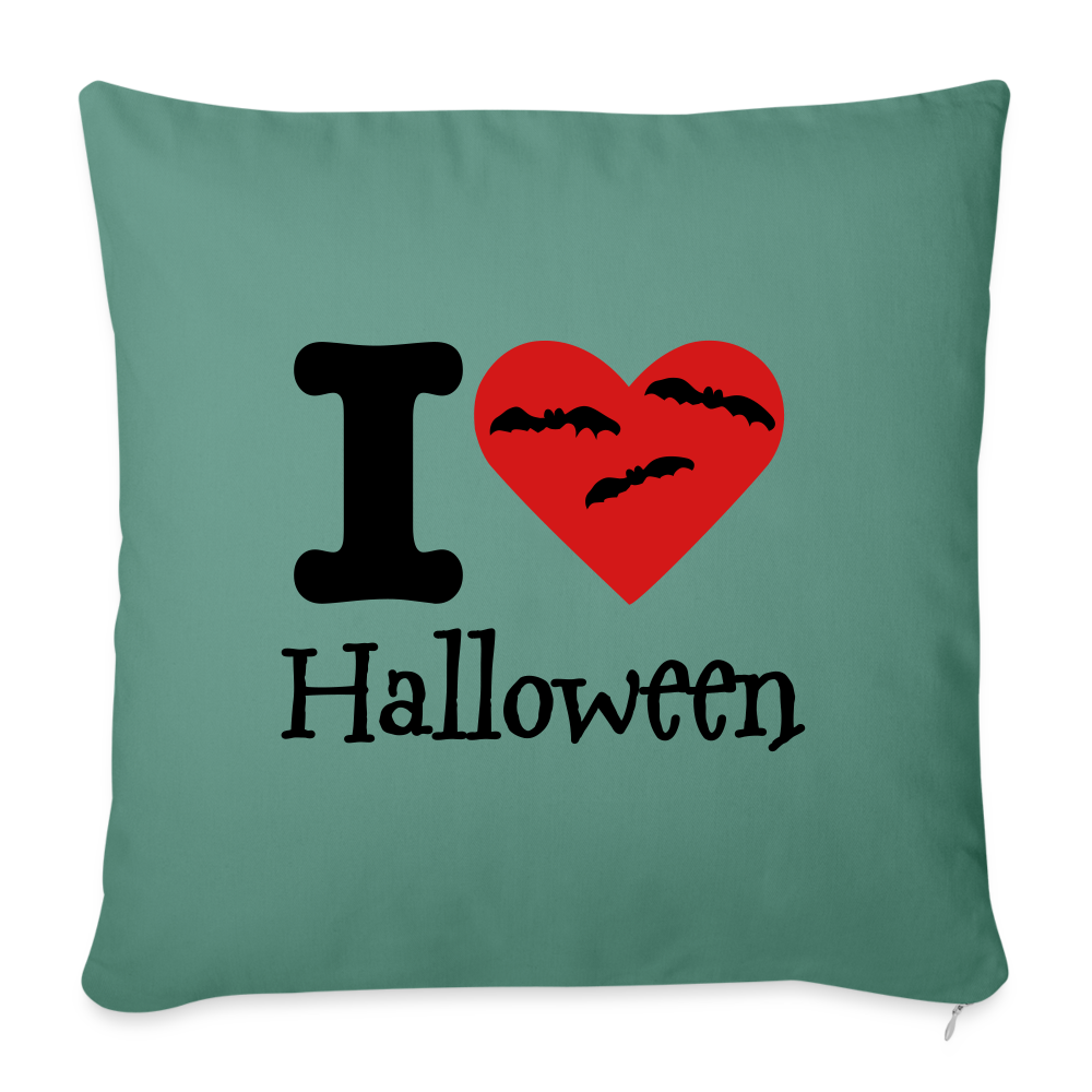 Throw Pillow Cover 18” x 18” "I Love Halloween" - cypress green