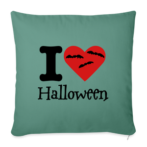 Throw Pillow Cover 18” x 18” "I Love Halloween" - cypress green