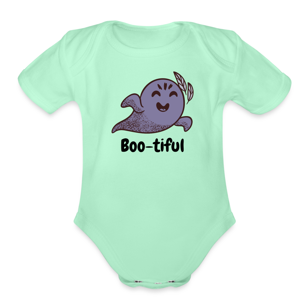 Organic Short Sleeve Baby Bodysuit "Boo-tiful" - light mint