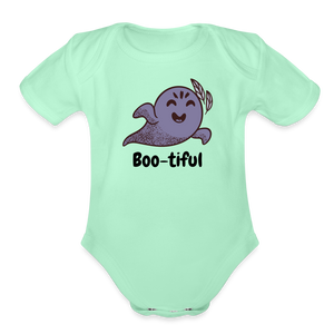 Organic Short Sleeve Baby Bodysuit "Boo-tiful" - light mint