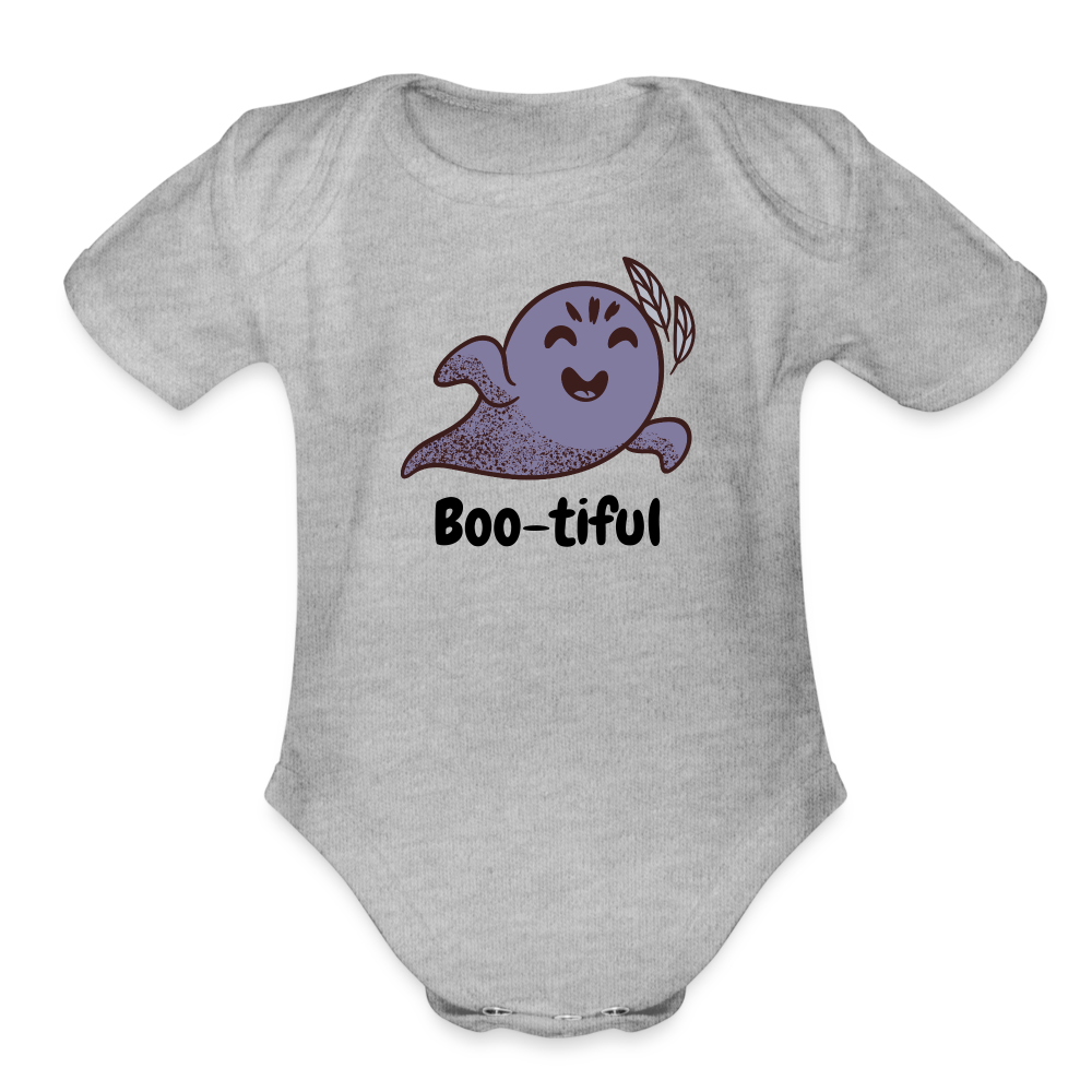 Organic Short Sleeve Baby Bodysuit "Boo-tiful" - heather grey