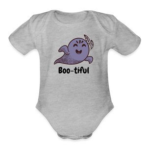 Organic Short Sleeve Baby Bodysuit "Boo-tiful" - heather grey