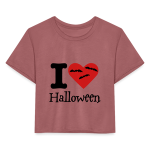 Women's Cropped T-Shirt "I Love Halloween" - mauve