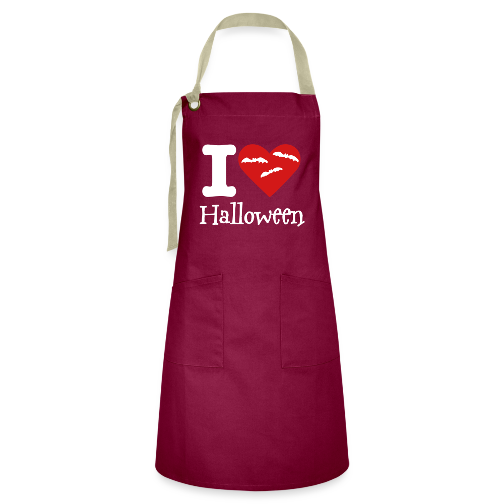 Artisan Apron "I Love Halloween" - burgundy/khaki