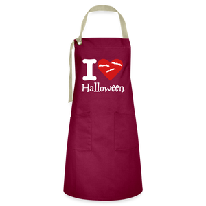 Artisan Apron "I Love Halloween" - burgundy/khaki