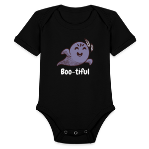 Organic Short Sleeve Baby Bodysuit "Boo-tiful" - black