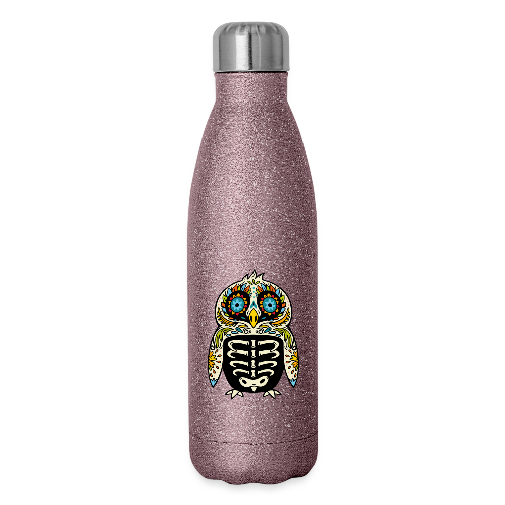 Insulated Stainless Steel Water Bottle "Colorful Owl Blue Eyes" - pink glitter