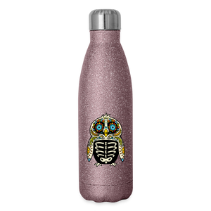 Insulated Stainless Steel Water Bottle "Colorful Owl Blue Eyes" - pink glitter