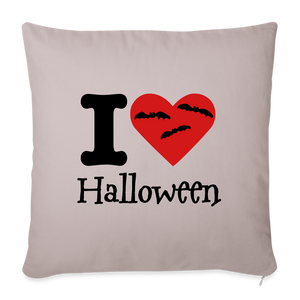 Throw Pillow Cover 18” x 18” "I Love Halloween" - light taupe