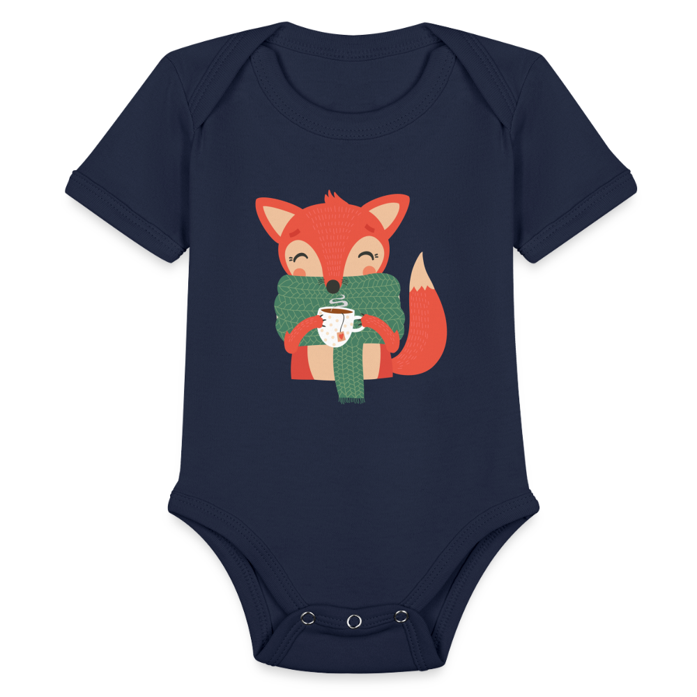 Organic Short Sleeve Baby Bodysuit "Cozy time" - dark navy