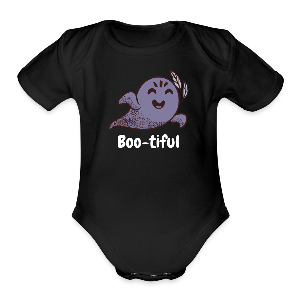 Organic Short Sleeve Baby Bodysuit "Boo-tiful" - black