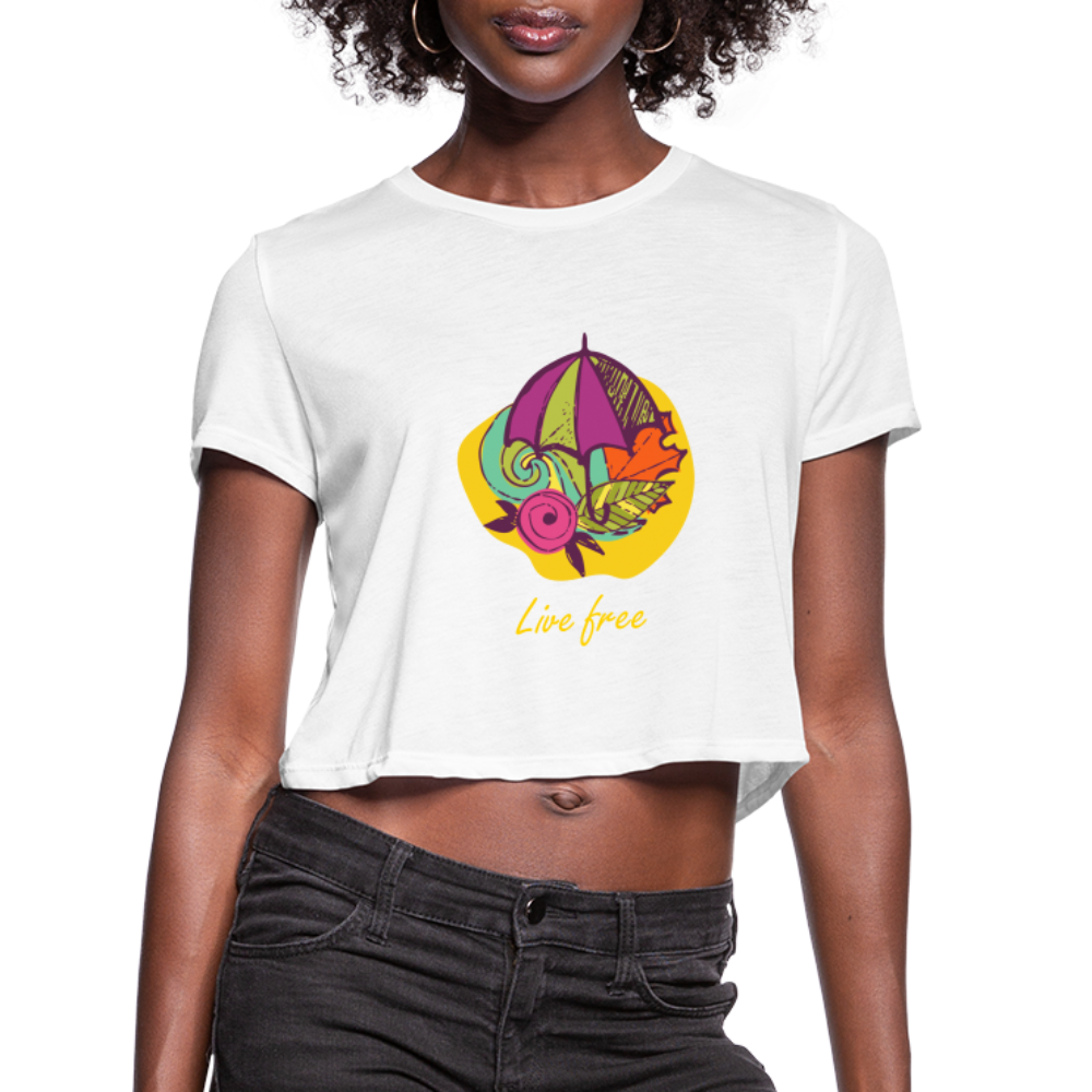 Women's Cropped T-Shirt "Live Free" - white