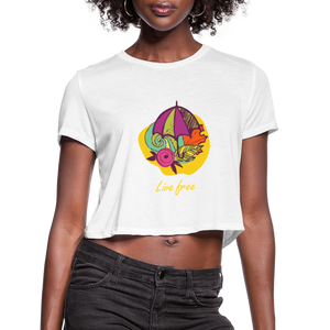 Women's Cropped T-Shirt "Live Free" - white