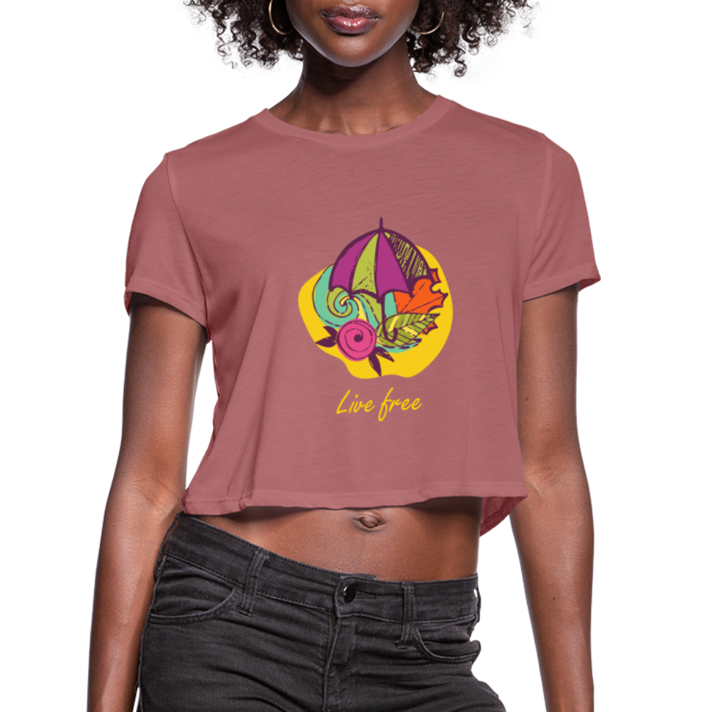 Women's Cropped T-Shirt "Live Free" - mauve