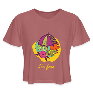 Women's Cropped T-Shirt "Live Free" - mauve